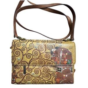 Icon LA Gustav Klimt The Kiss Art Print Clutch Crossbody Purse Brown Leather